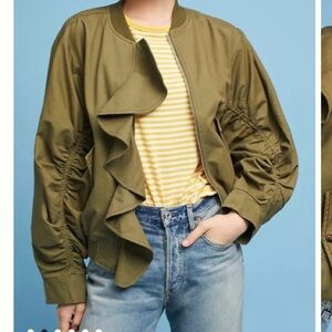 Anthropologie Utility Ruffled Bomber